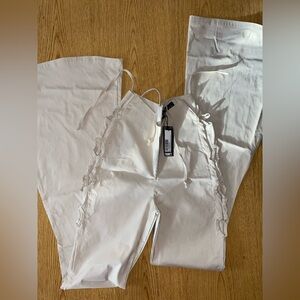 PrettyLittleThing Cream Lace Up Trim Pants